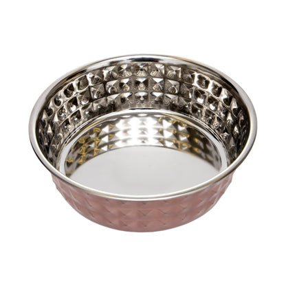Stainless steel diamond textured dog bowl in rose quartz