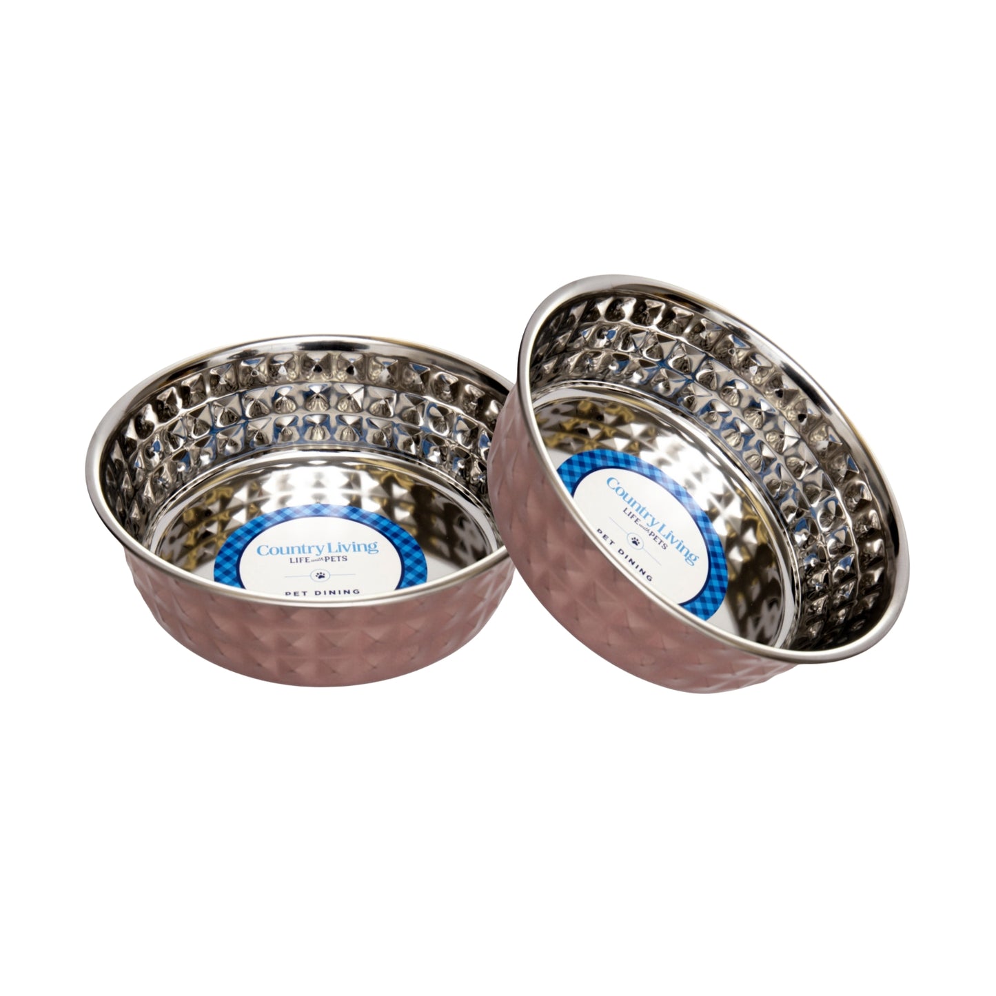 Stainless steel diamond textured dog bowl in rose quartz
