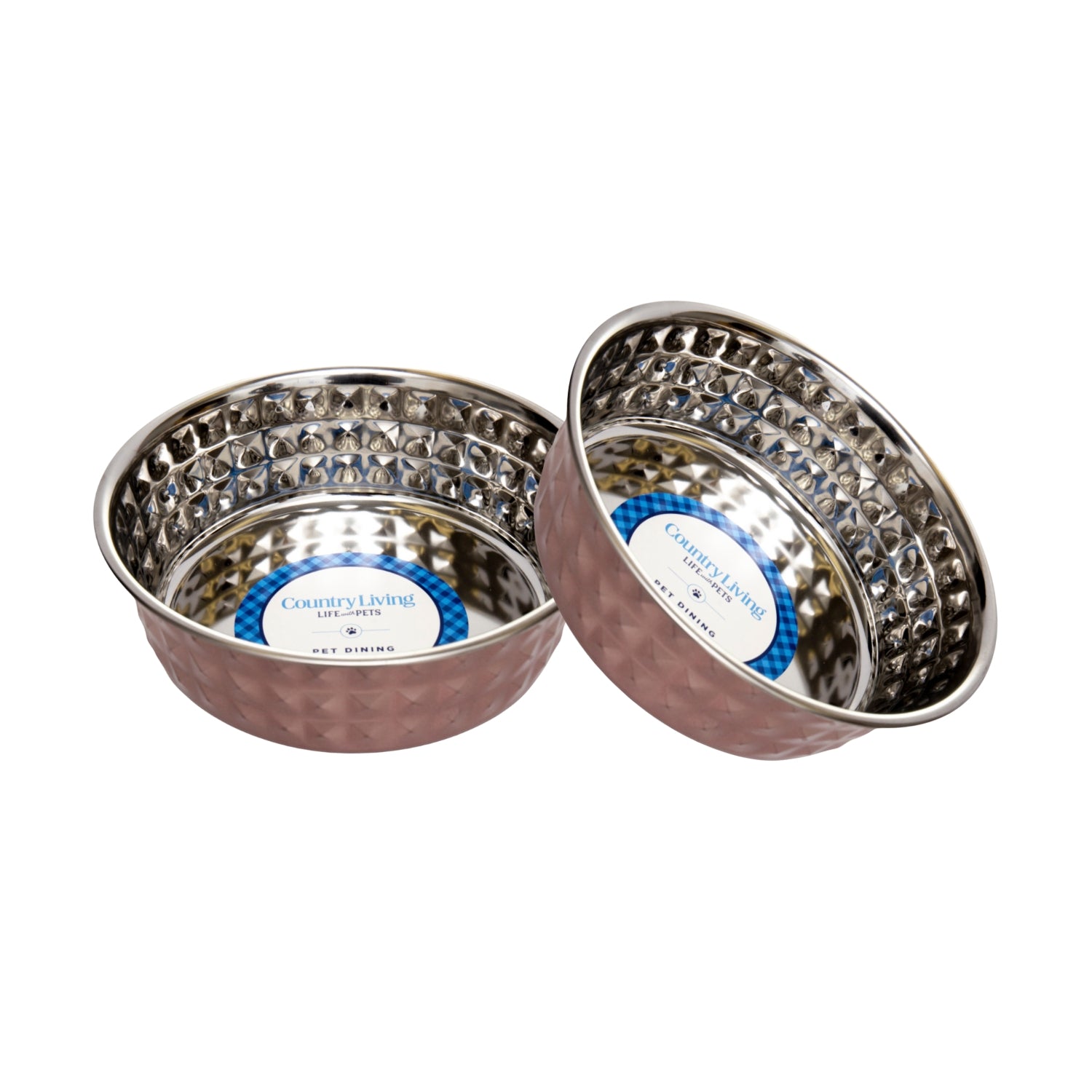 Stainless steel diamond textured dog bowl in rose quartz