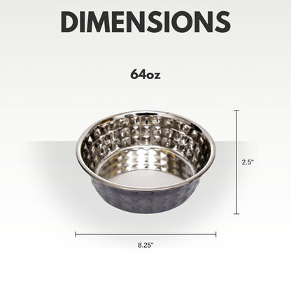 Hammered stainless steel dog bowl in black pearl finish
