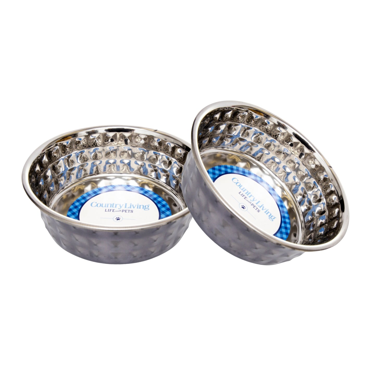 Hammered stainless steel dog bowl in black pearl finish
