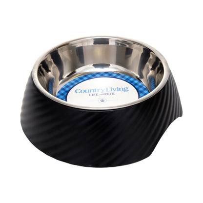 Twill melamine stainless steel dog bowl in black