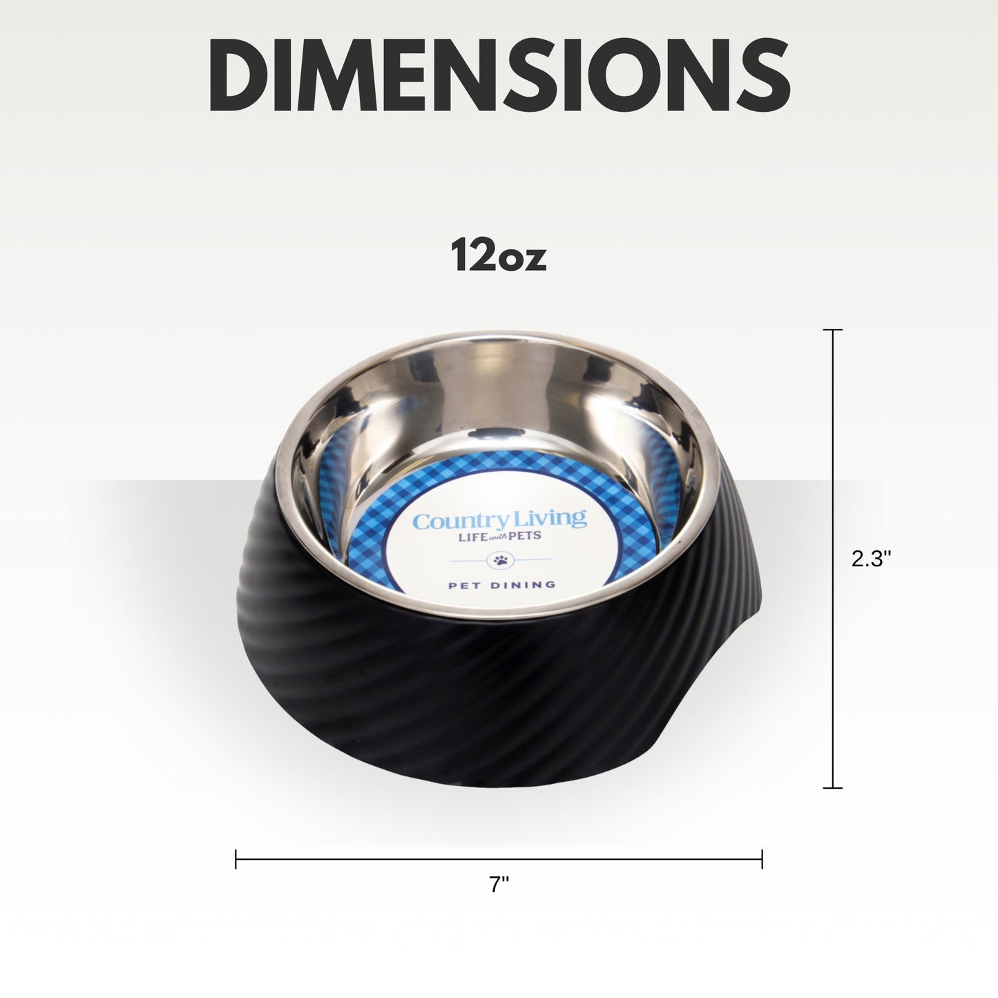 Twill melamine stainless steel dog bowl in black