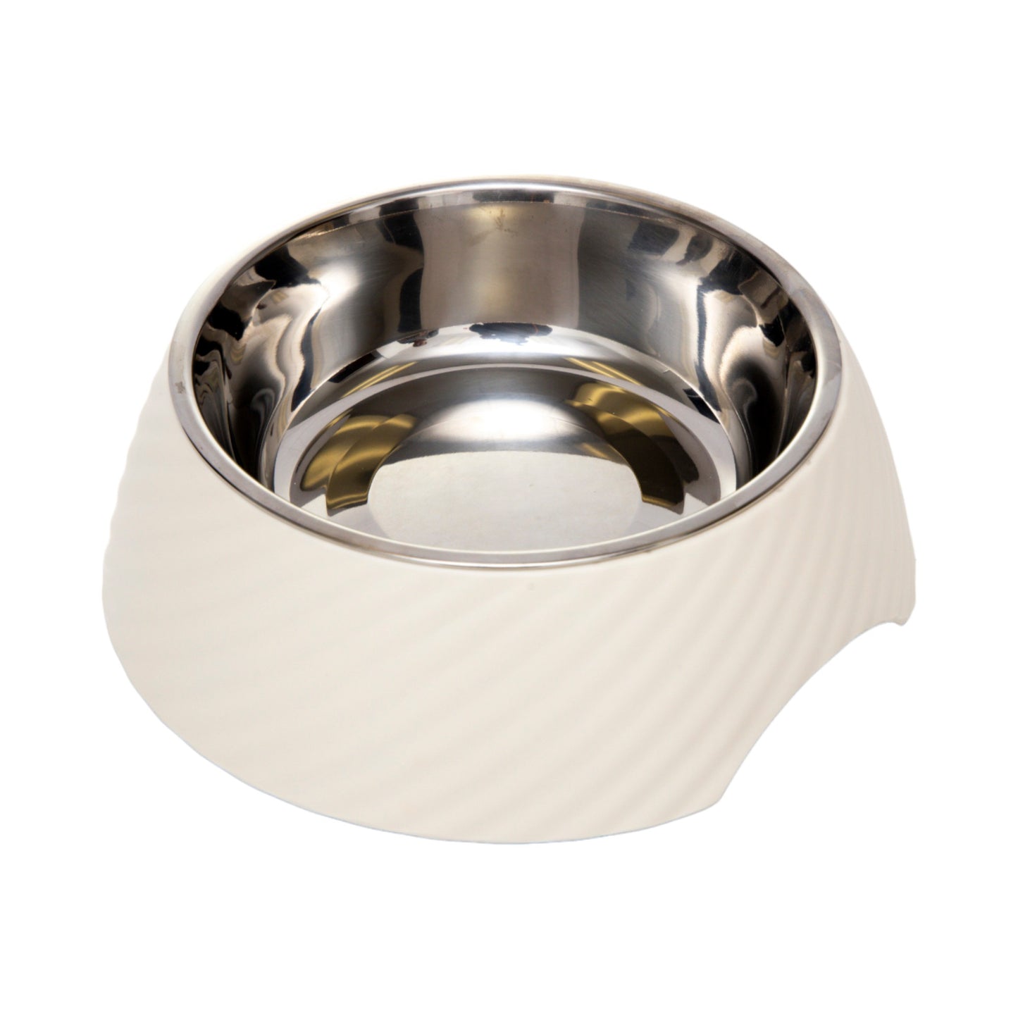 Twill melamine stainless steel dog bowl with white swan design