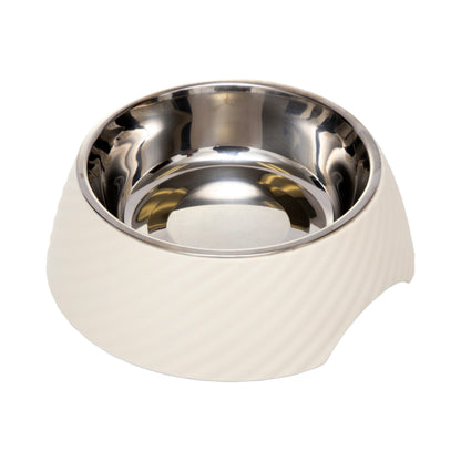 Twill melamine stainless steel dog bowl with white swan design