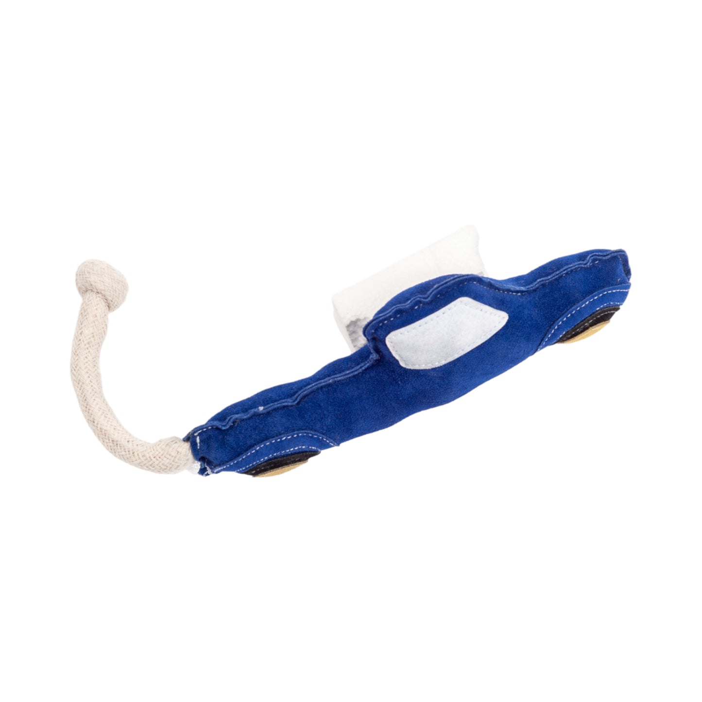 Blue pickup truck dog toy made from vegan leather