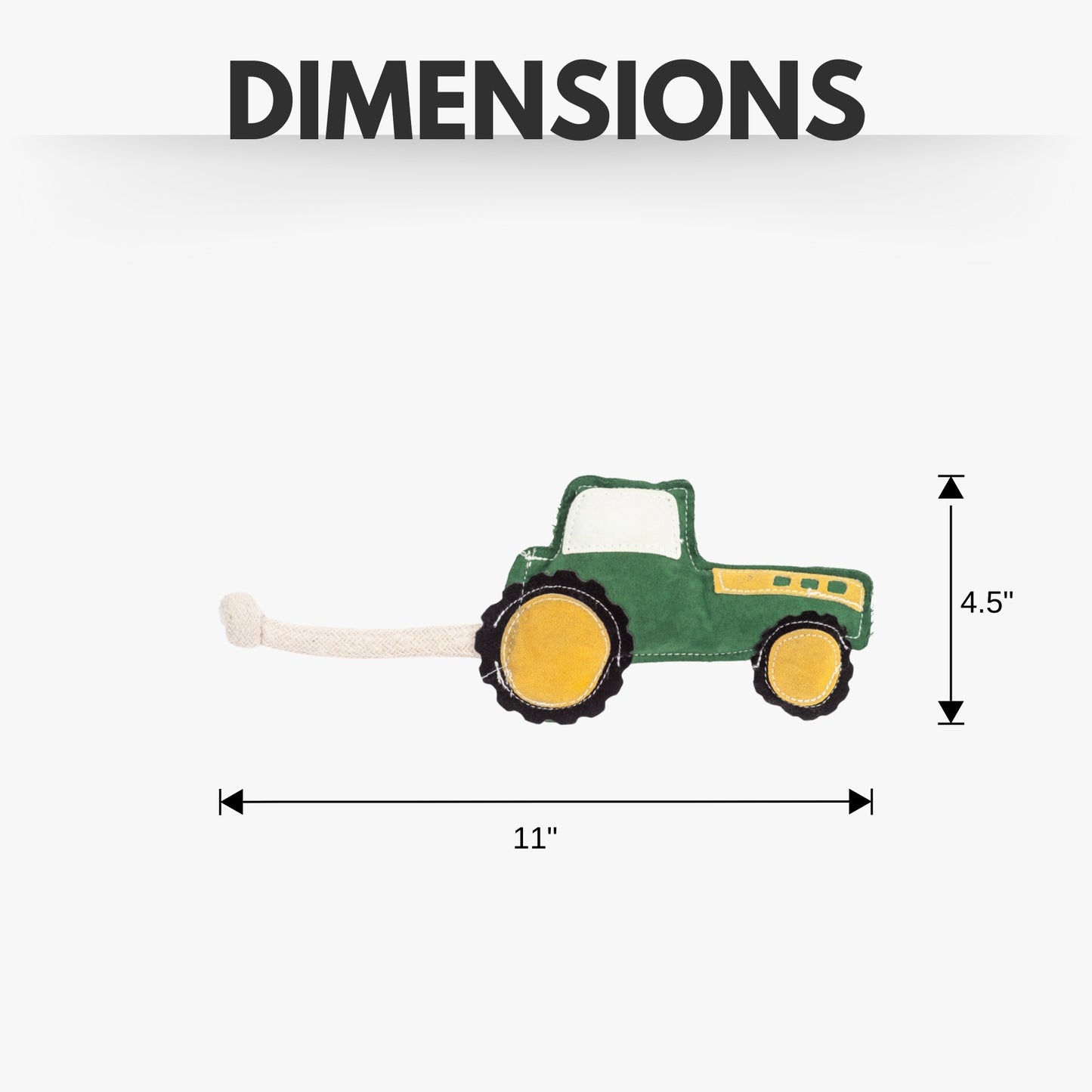 Green tractor dog toy made from vegan leather