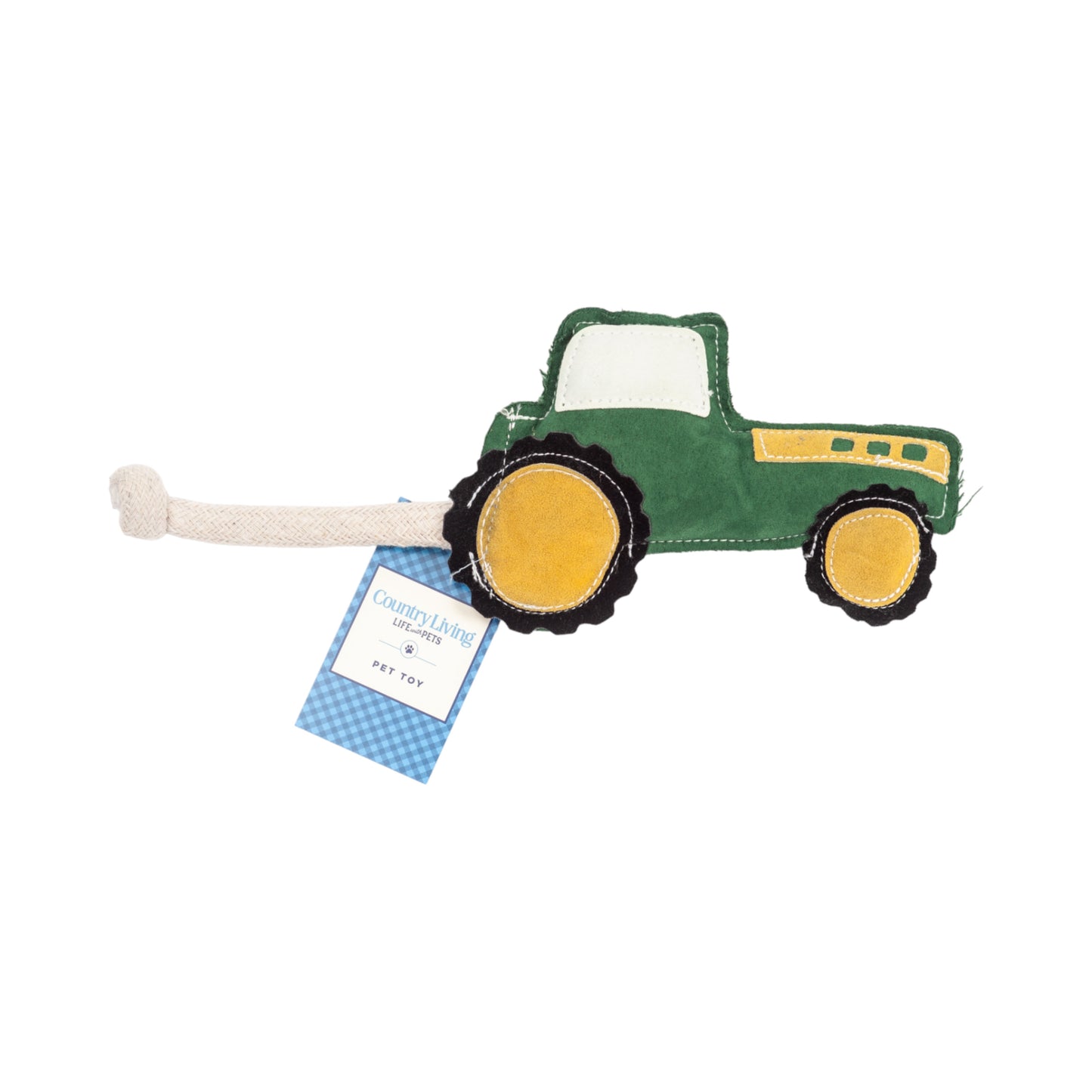 Green tractor dog toy made from vegan leather