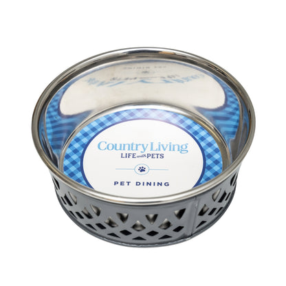 Eco-friendly stainless steel farmhouse dog bowl in gray