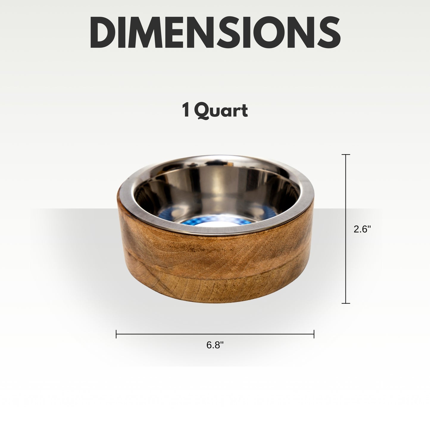 Stainless steel dog bowl with cylindrical mango wood holder