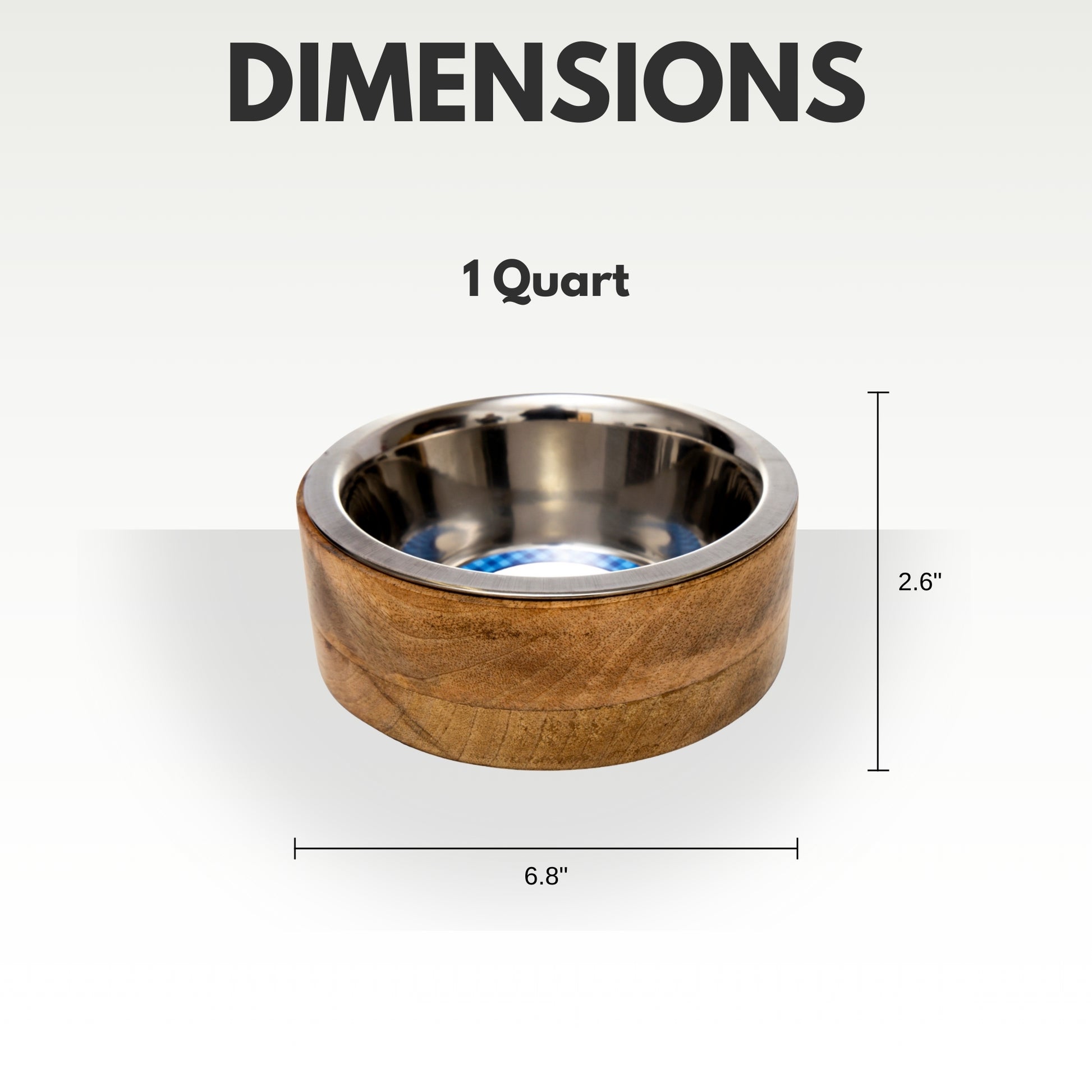 Stainless steel dog bowl with cylindrical mango wood holder