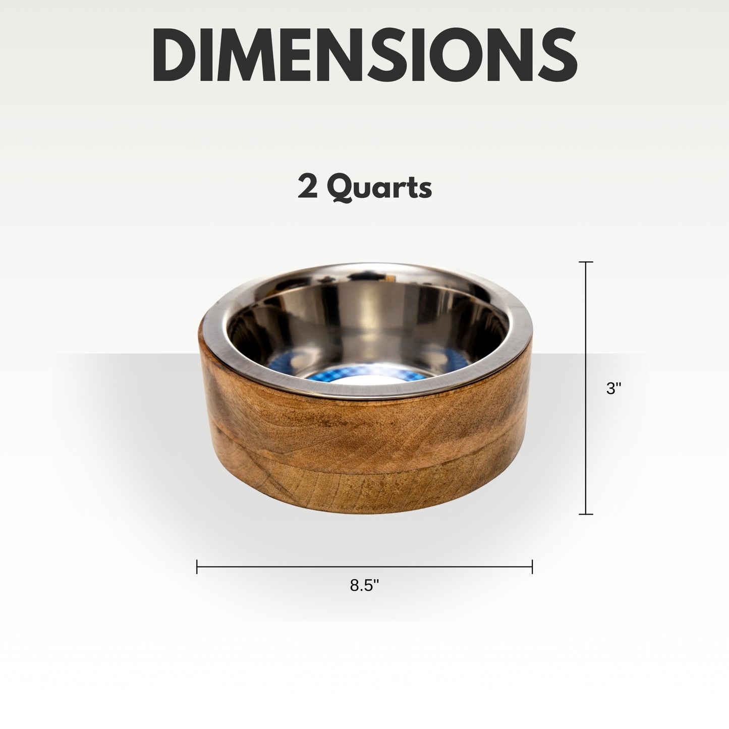 Stainless steel dog bowl with cylindrical mango wood holder