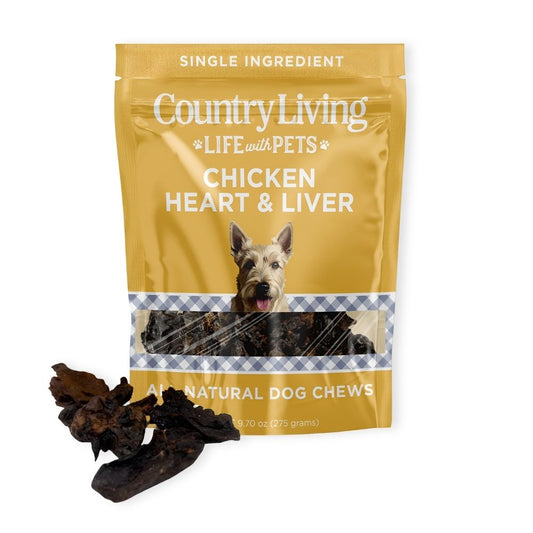 Country Living dehydrated chicken hearts and liver dog treats high protein single ingredient dog snack