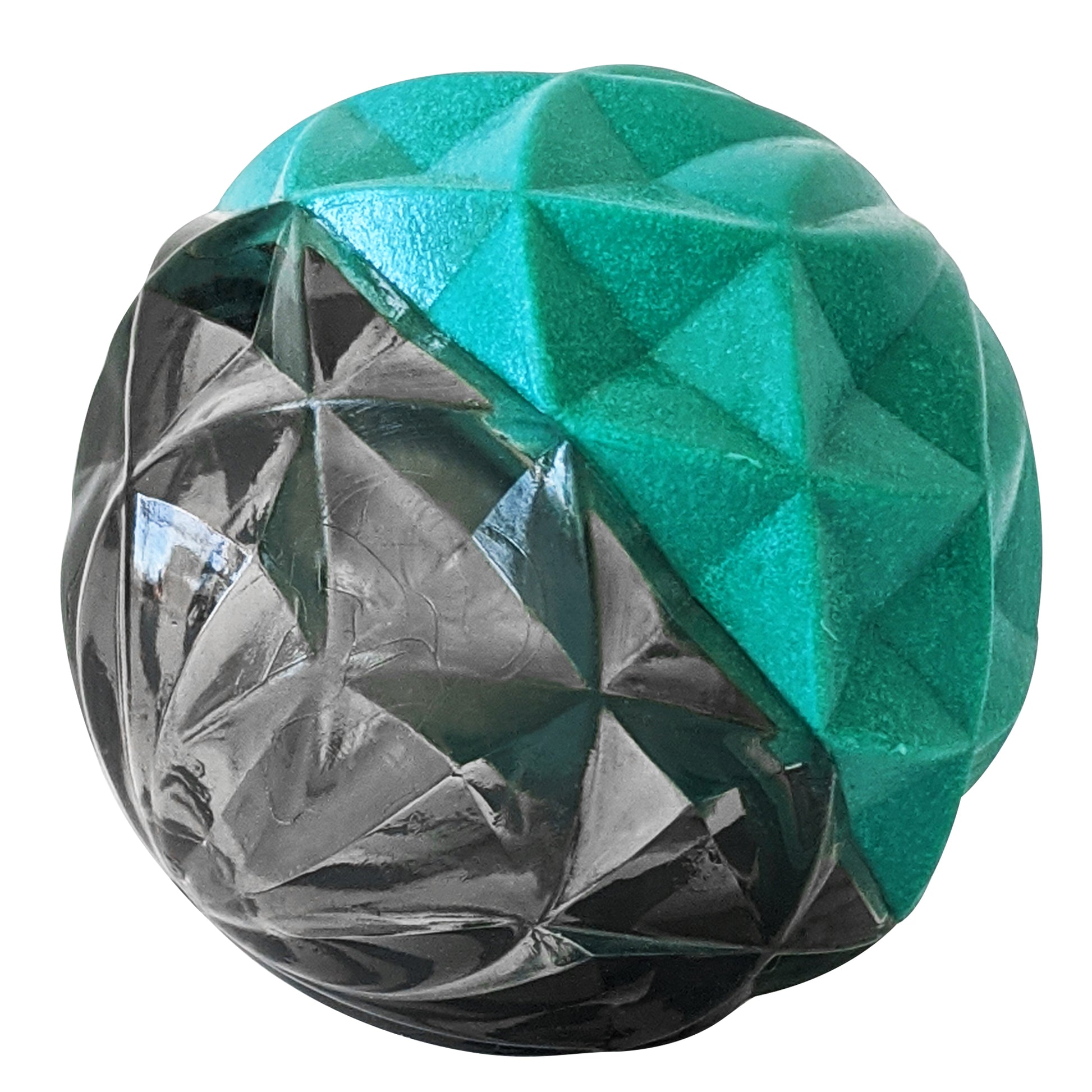 Durable dog chew toy with textured geometric ball design