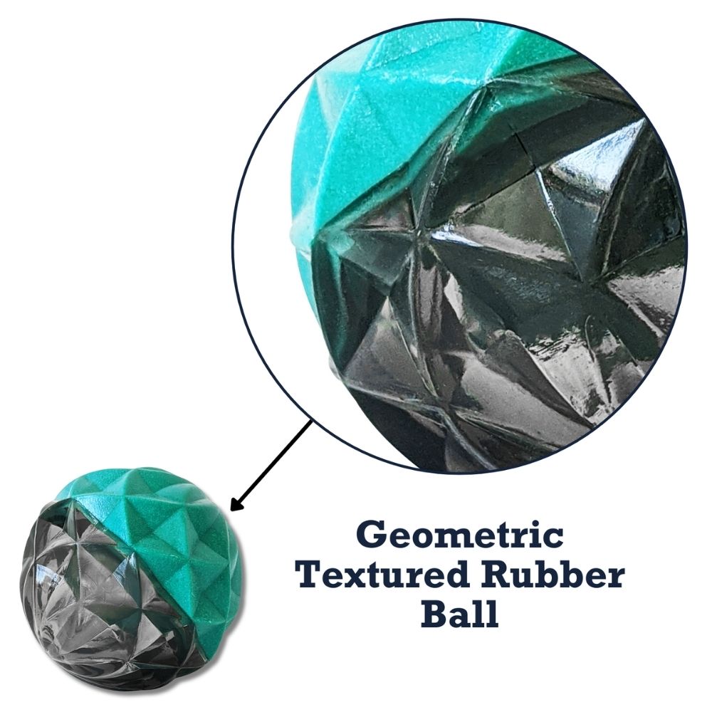 Durable dog chew toy with textured geometric ball design