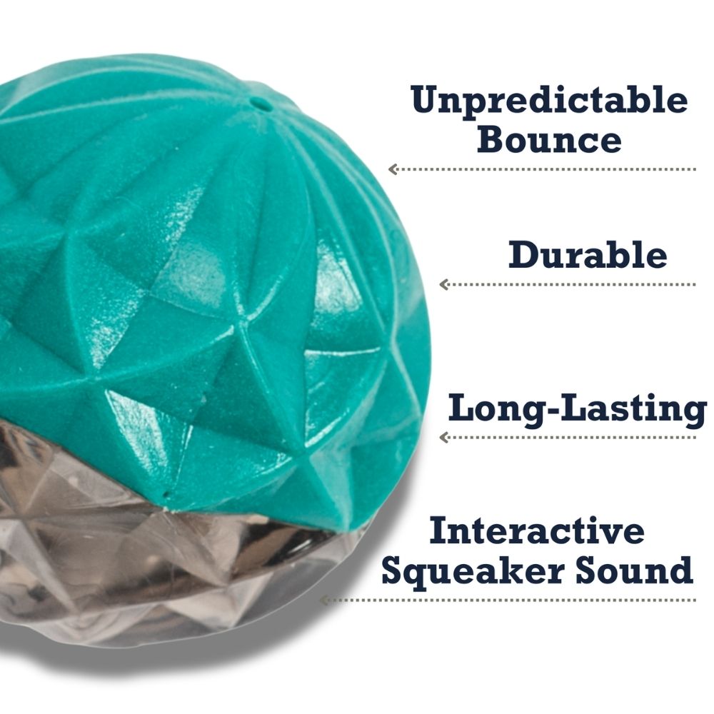 Durable dog chew toy with textured geometric ball design