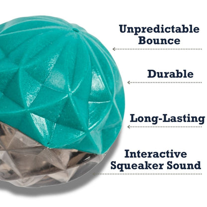 Durable dog chew toy with textured geometric ball design