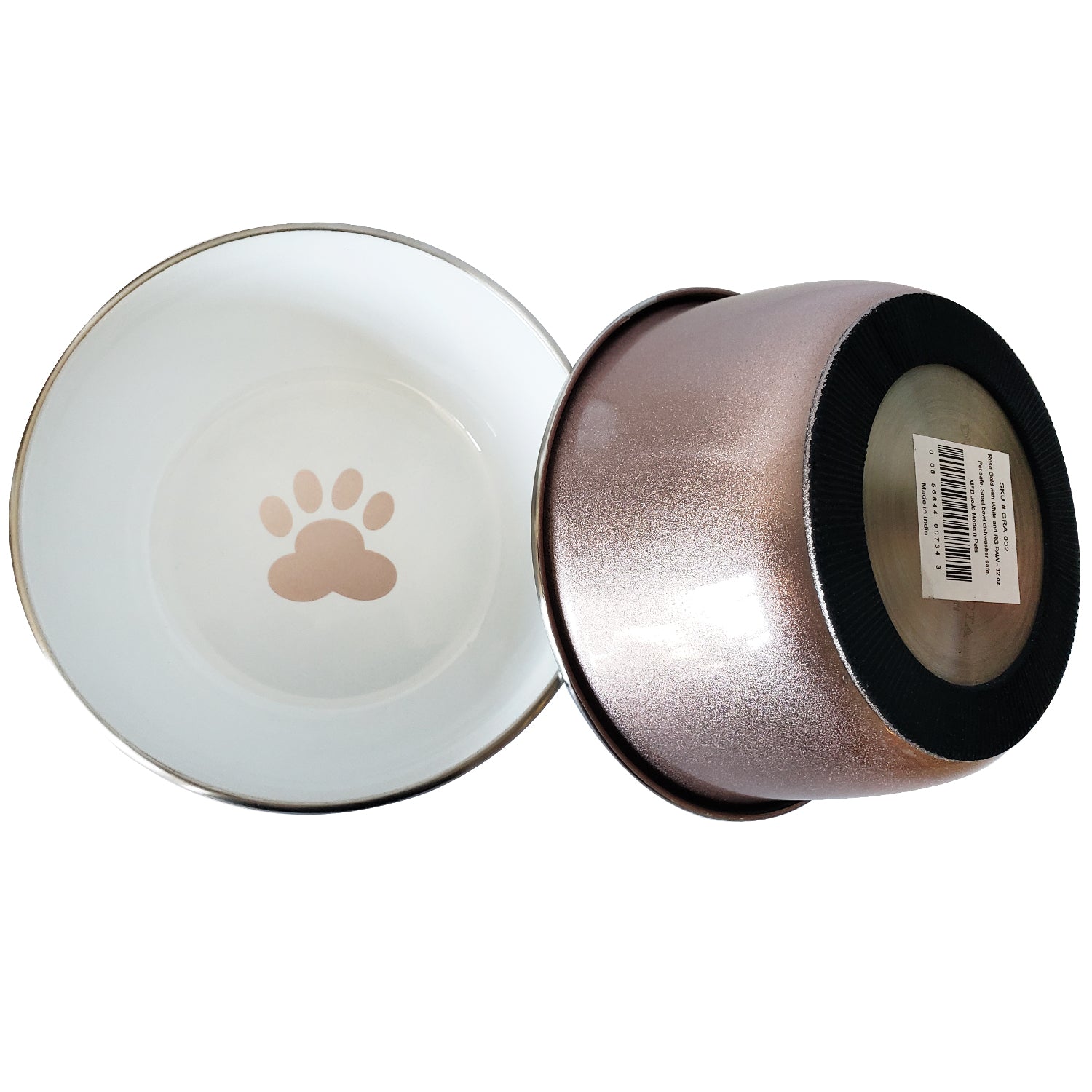 rose gold deep dog bowl with paw print design