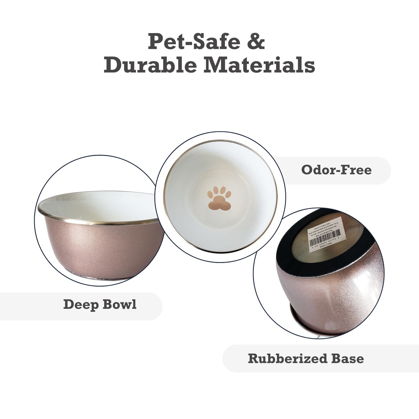 rose gold deep dog bowl with paw print design