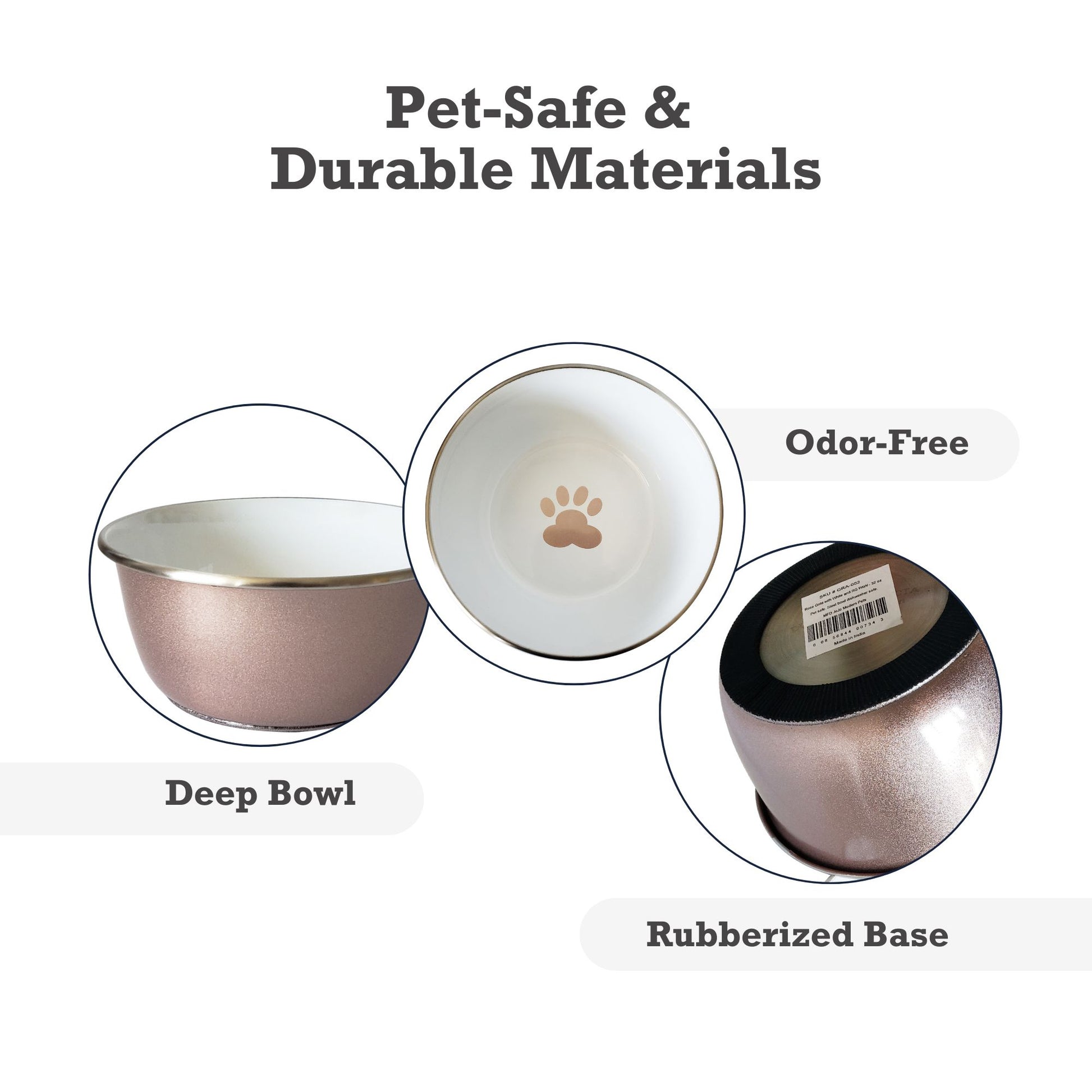 rose gold deep dog bowl with paw print design