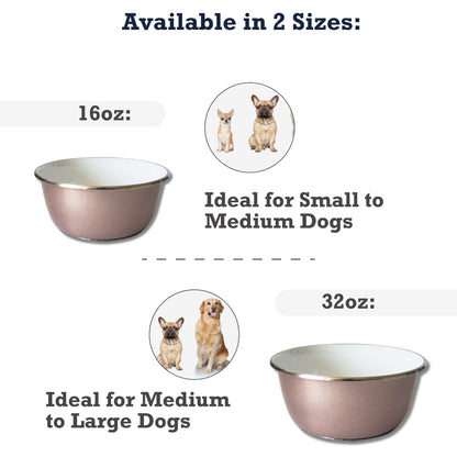 rose gold deep dog bowl with paw print design