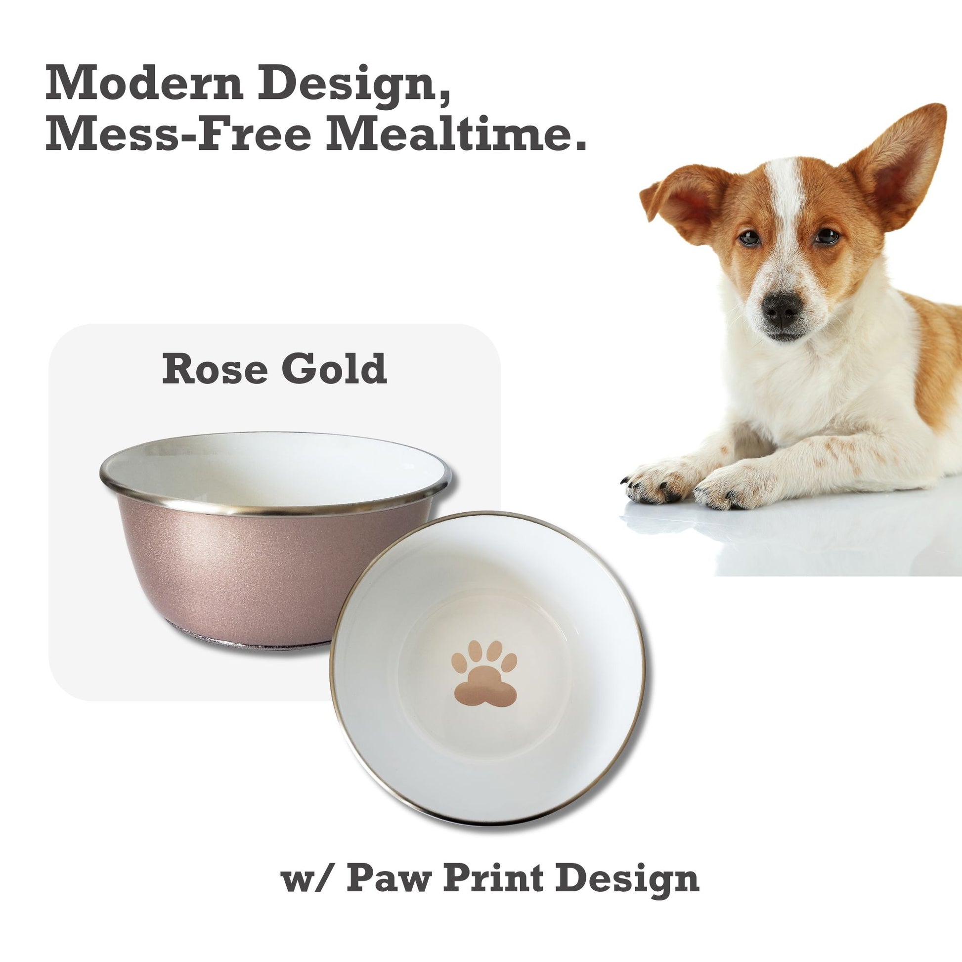 rose gold deep dog bowl with paw print design