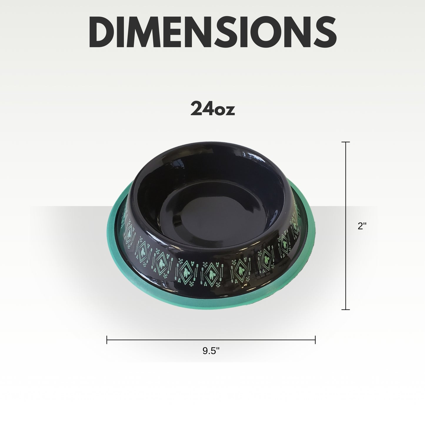 black boho stainless steel dog bowl with non skid base