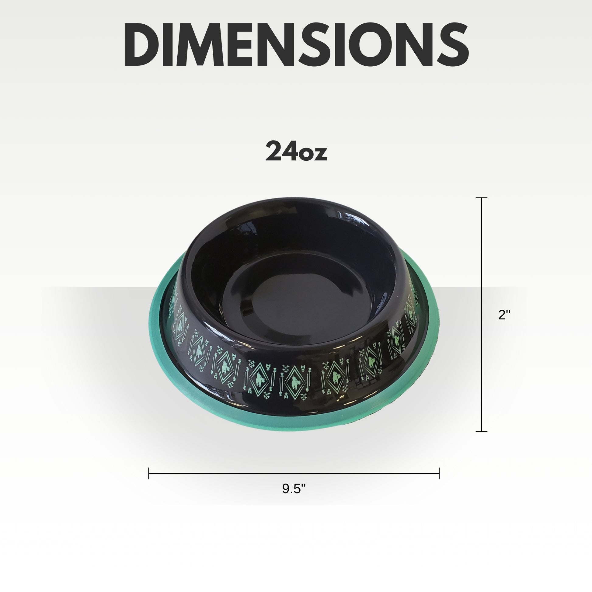 black boho stainless steel dog bowl with non skid base