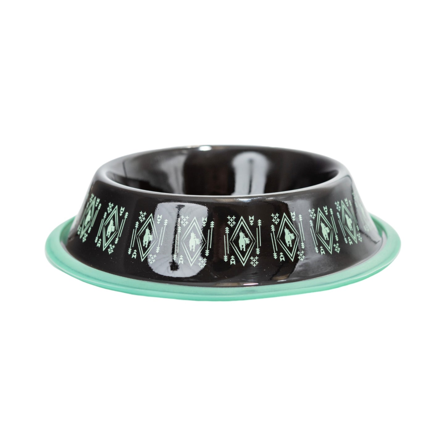 black boho stainless steel dog bowl with non skid base