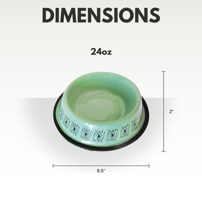 mint boho stainless steel dog bowl with non skid base