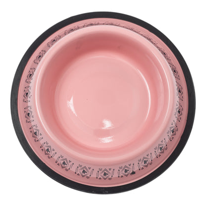 pink boho stainless steel dog bowl with non skid base