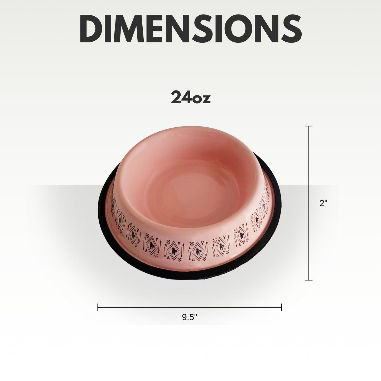 pink boho stainless steel dog bowl with non skid base