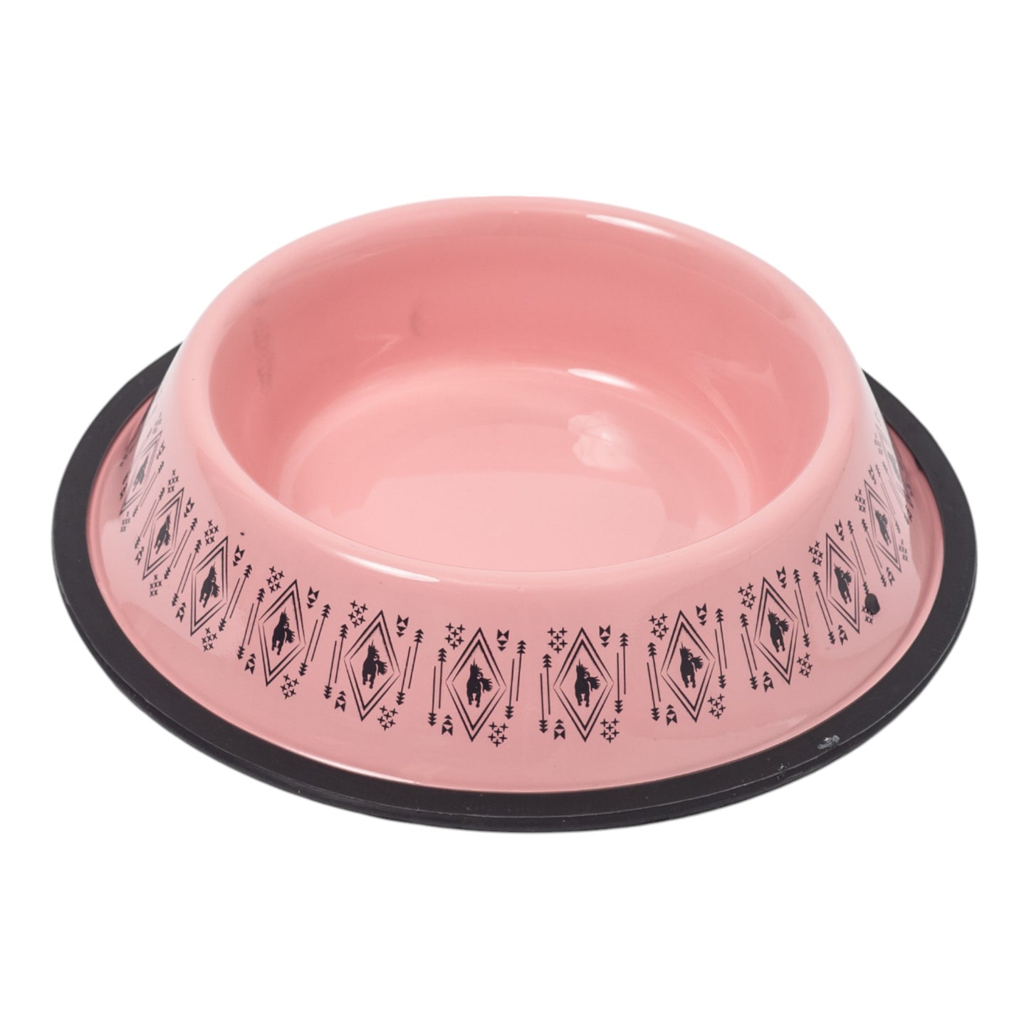 pink boho stainless steel dog bowl with non skid base