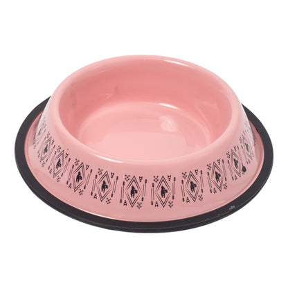 pink boho stainless steel dog bowl with non skid base