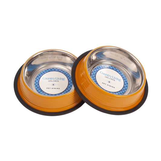 Eco-friendly non-skid ribbed cat and dog bowl in golden yellow