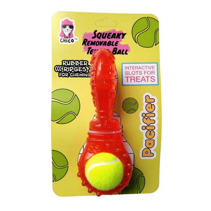 squeaky TPR tennis ball dog toy with treat filling slot