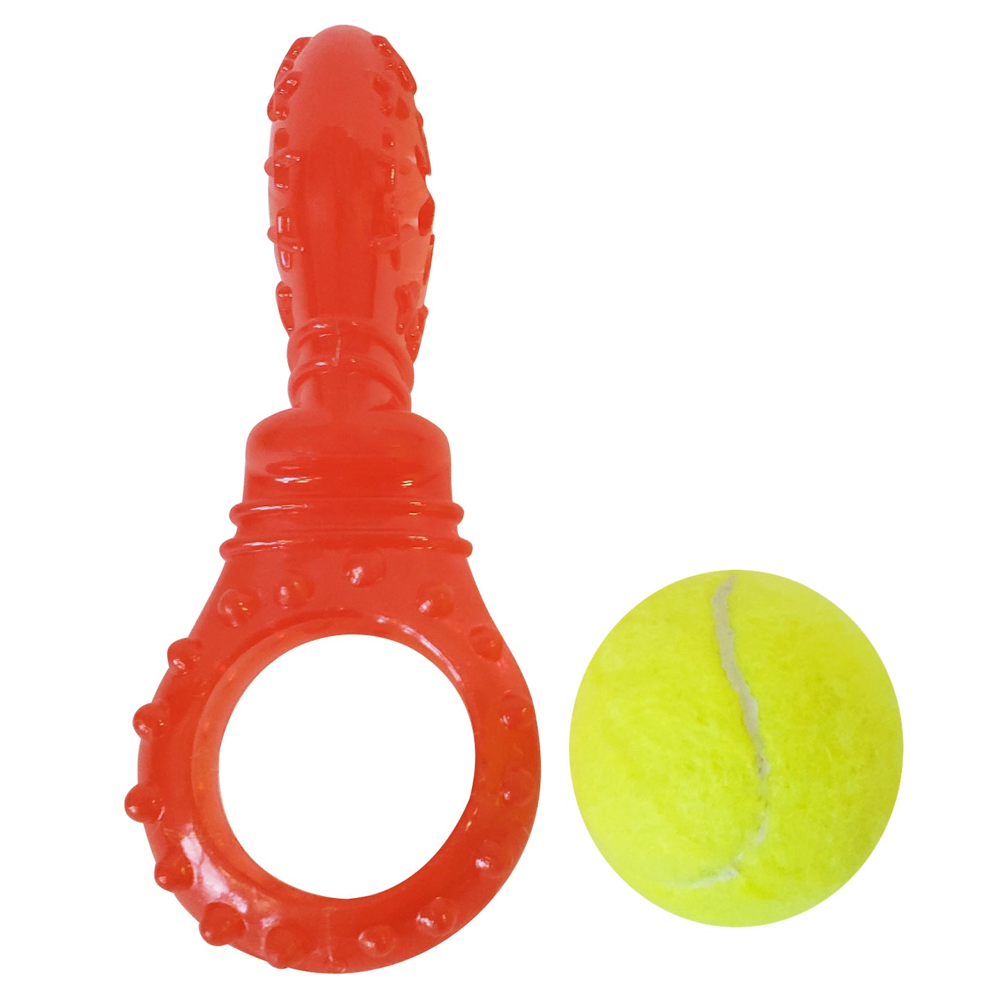 squeaky TPR tennis ball dog toy with treat filling slot