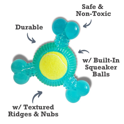 TPR three bone tennis ball squeaky chew toy for dogs