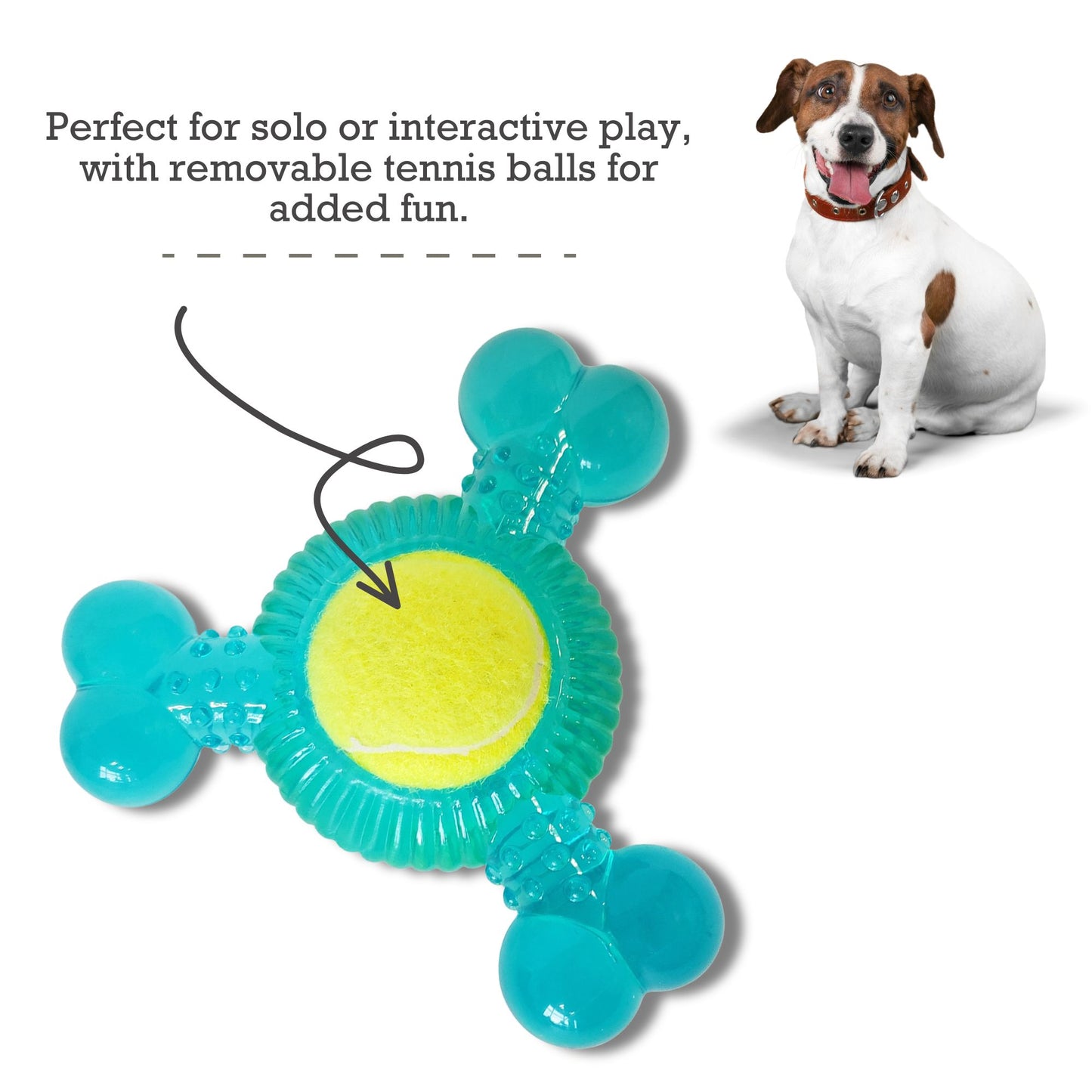 TPR three bone tennis ball squeaky chew toy for dogs