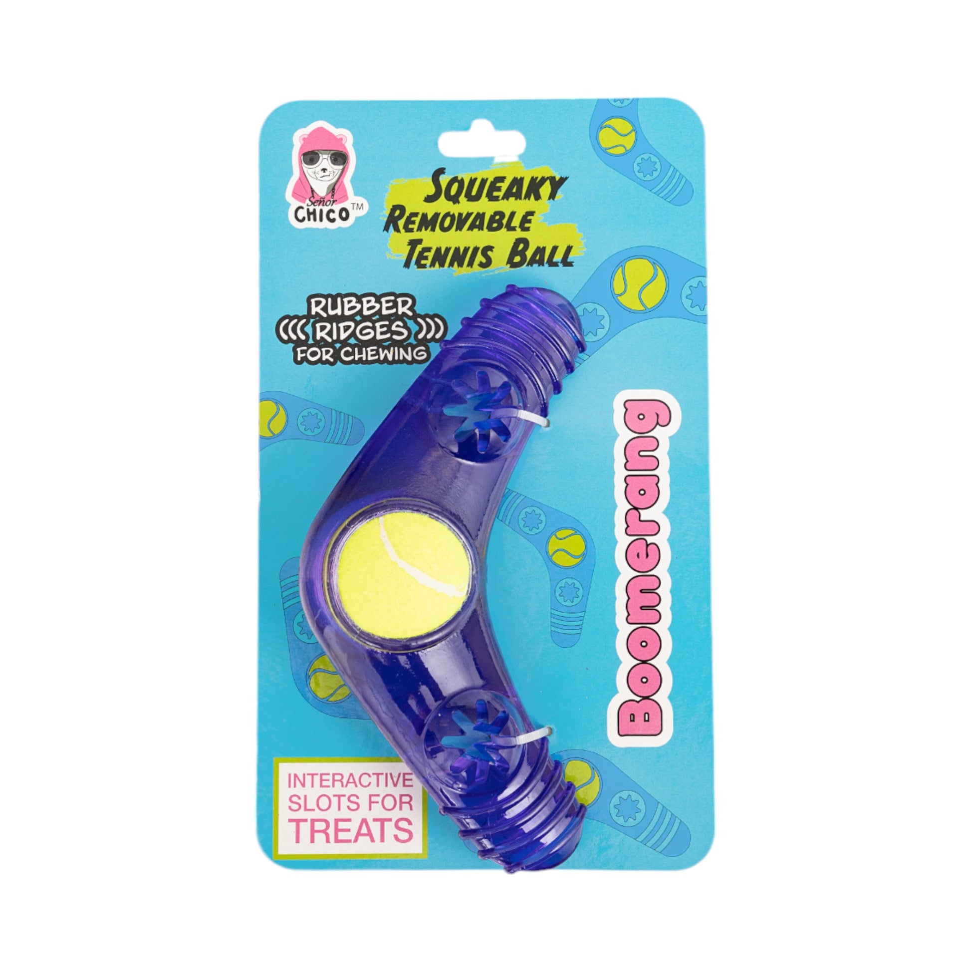 TPR tennis ball boomerang squeaky dog toy for interactive play