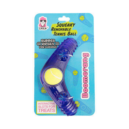 TPR tennis ball boomerang squeaky dog toy for interactive play
