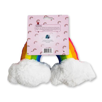 Enchanted rainbow plush dog toy with squeaker and crinkle