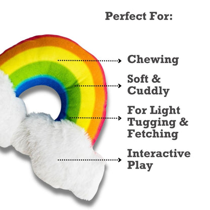 Enchanted rainbow plush dog toy with squeaker and crinkle