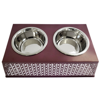 Country Living Elevated Dog Feeder with 2 Stainless Steel Bowls – Raised Pet Bowl, Ideal for Medium to Large Dogs – Plum Wine/32oz each