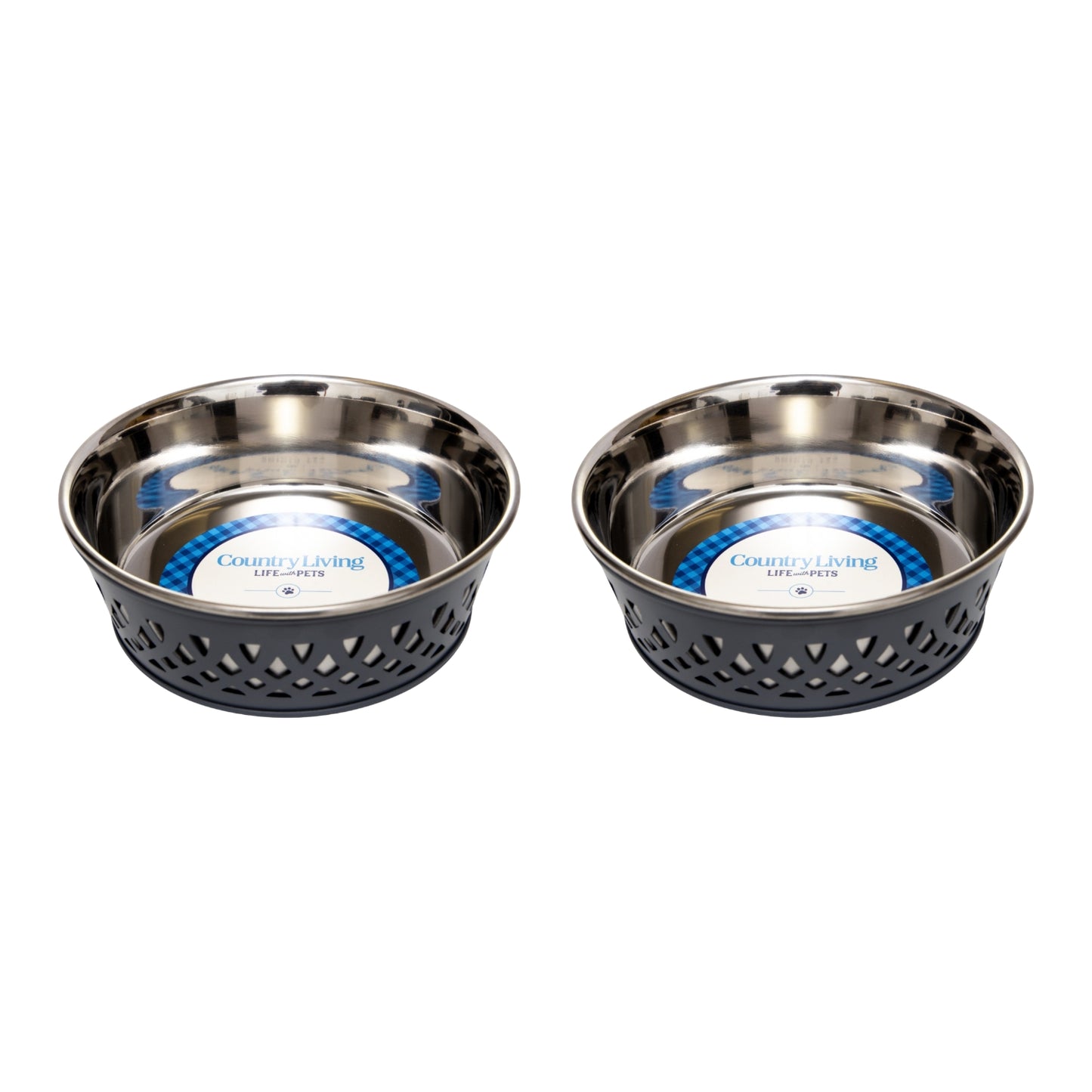 Country Living Set Of 2 Stainless Steel Dog Bowls - Farmhouse Style, Durable & Non-Slip, Ideal for Small/Medium Dogs, Easy Clean Pet Feeder