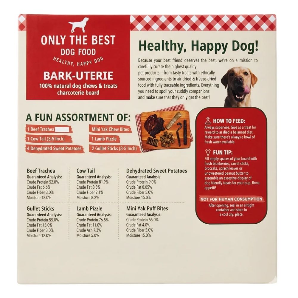 Holiday dog charcuterie treat board with natural chews and treats