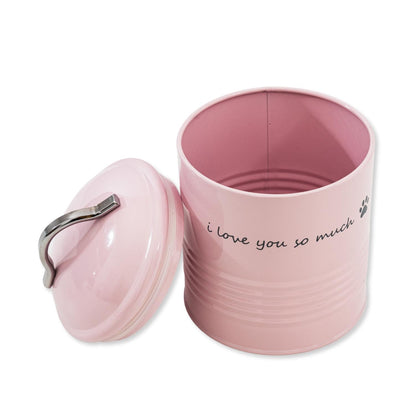 Printed dog treat canister with ‘I Love You So Much’ message