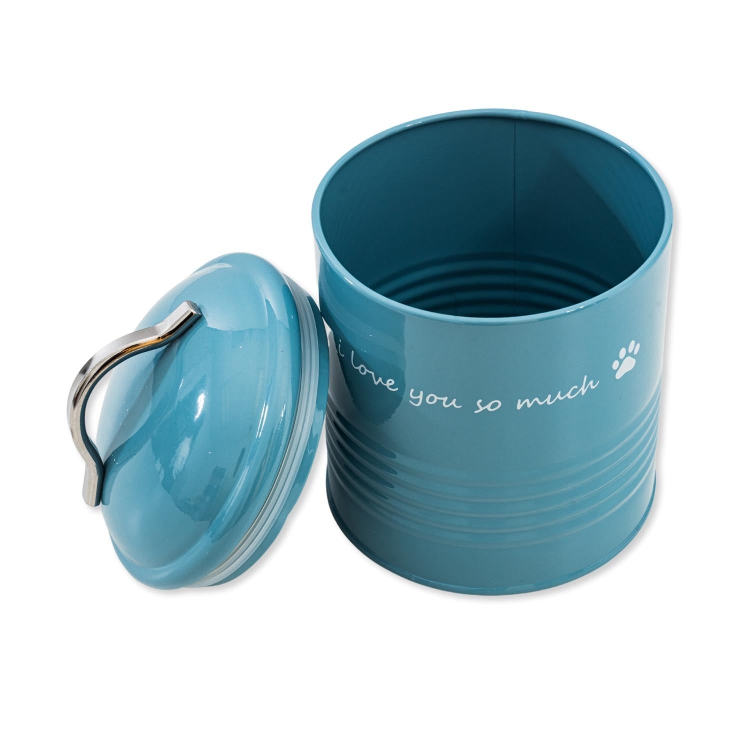 Printed dog treat canister with ‘I Love You So Much’ message
