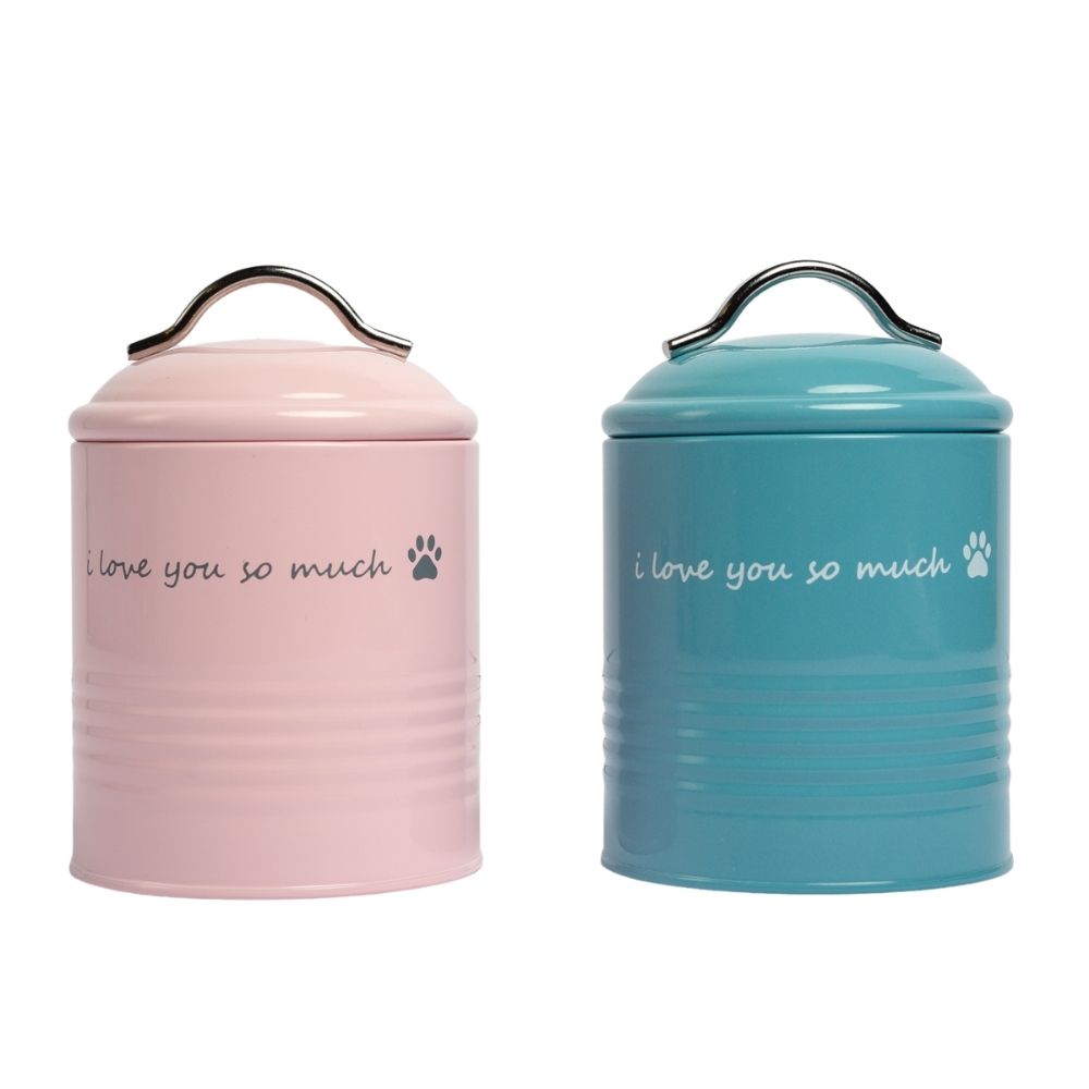 Printed dog treat canister with ‘I Love You So Much’ message