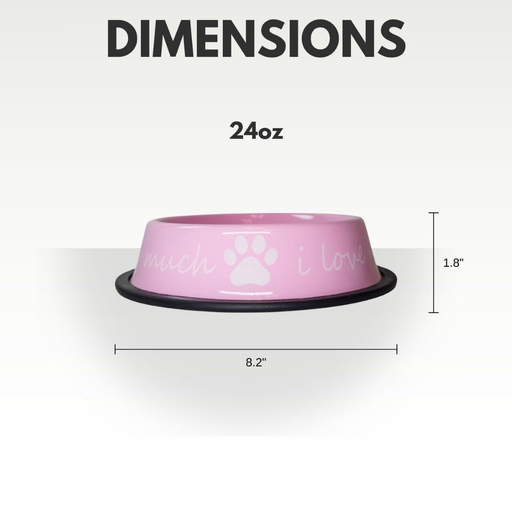 stainless steel dog bowl with I love you message